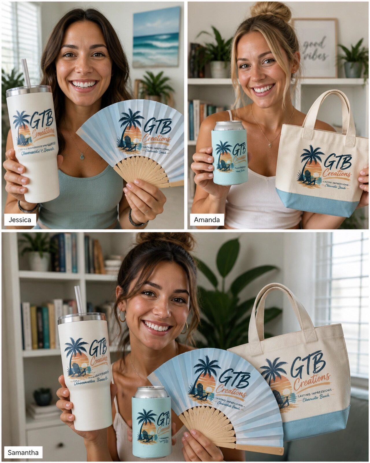 Bachelorette party bride tribe gift set with personalized tumblers, koozies, fan, and tote bag