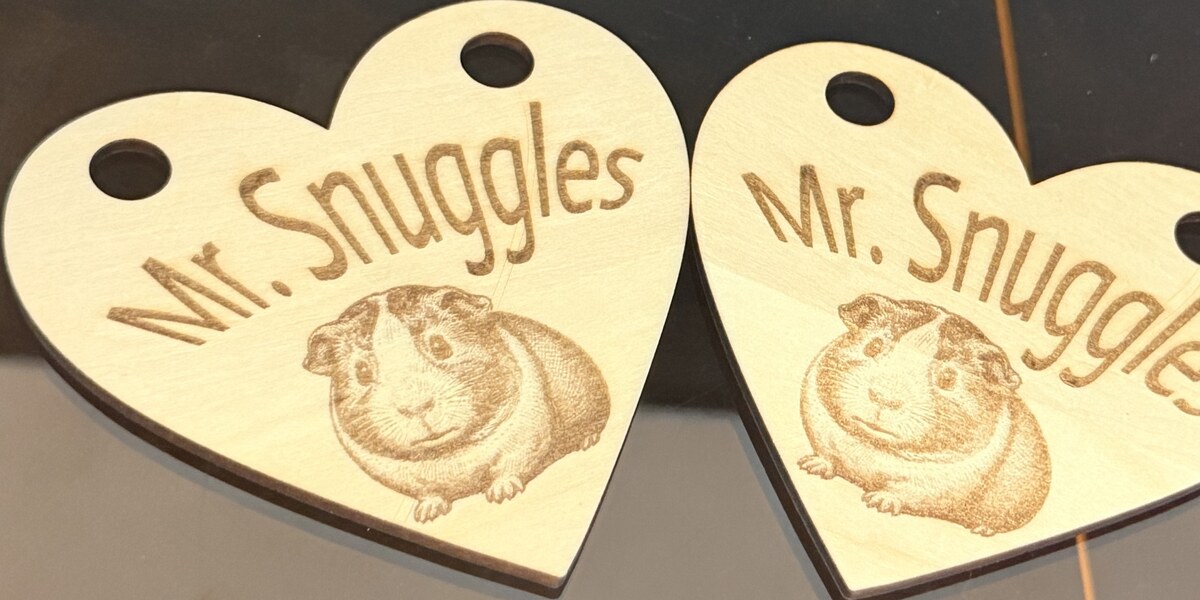 Custom laser-engraved wooden pet name tags